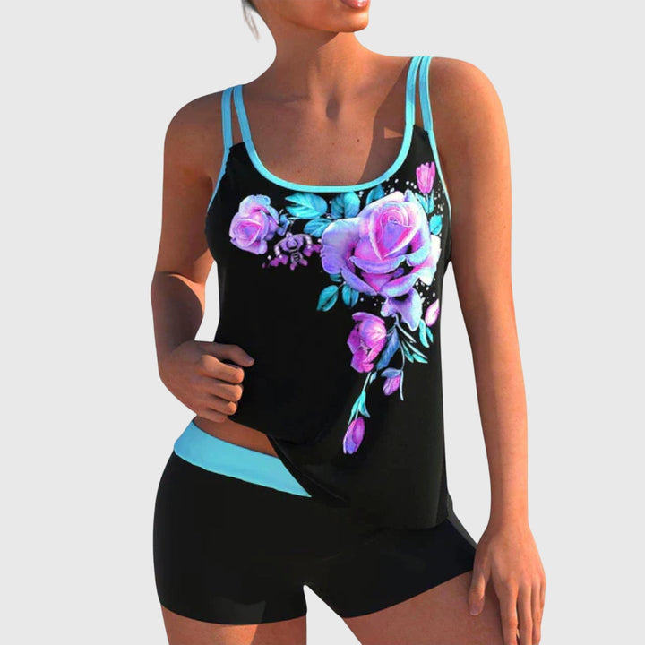 Rossella – Tankini floreale con pantaloni corti, effetto pancia piatta