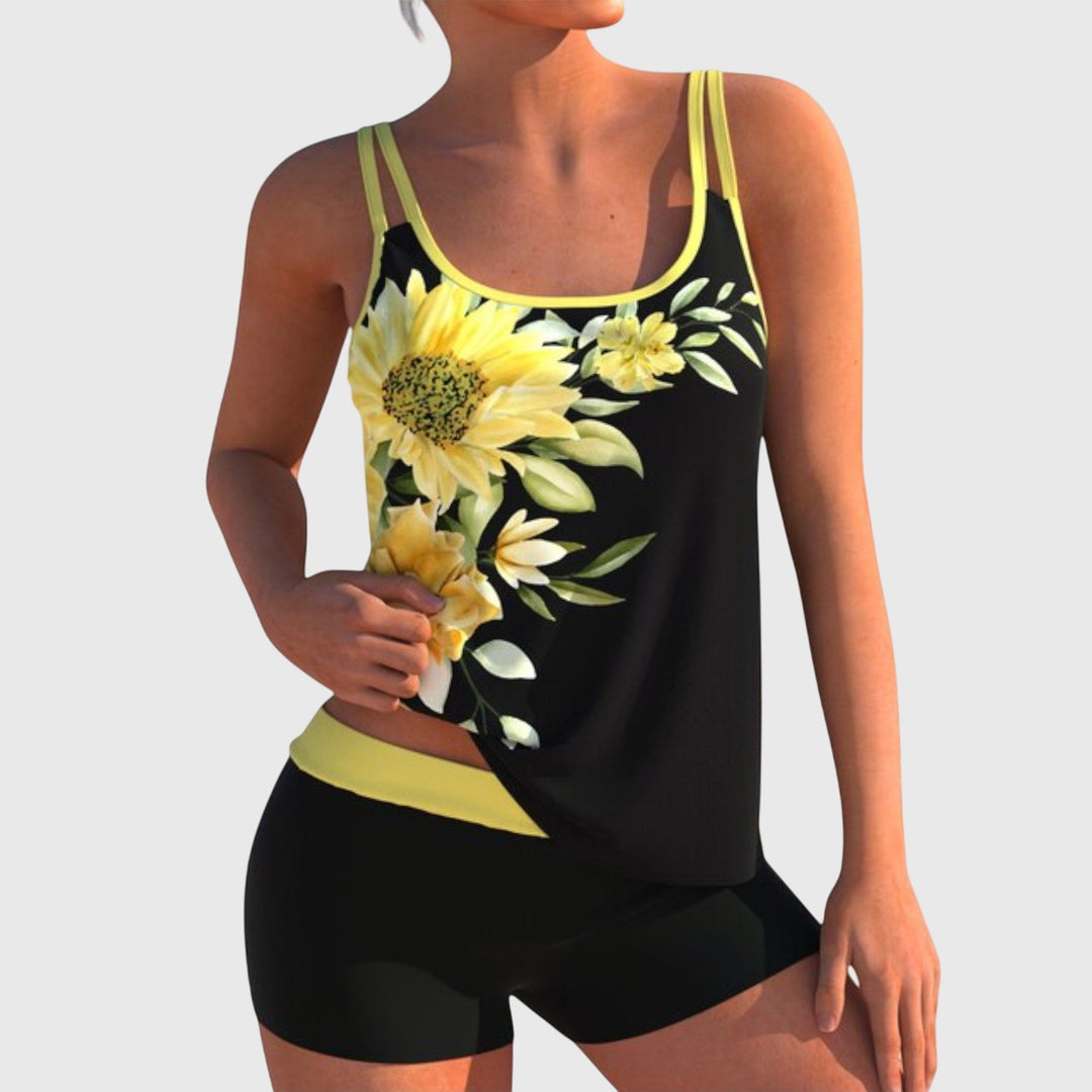 Rossella – Tankini floreale con pantaloni corti, effetto pancia piatta